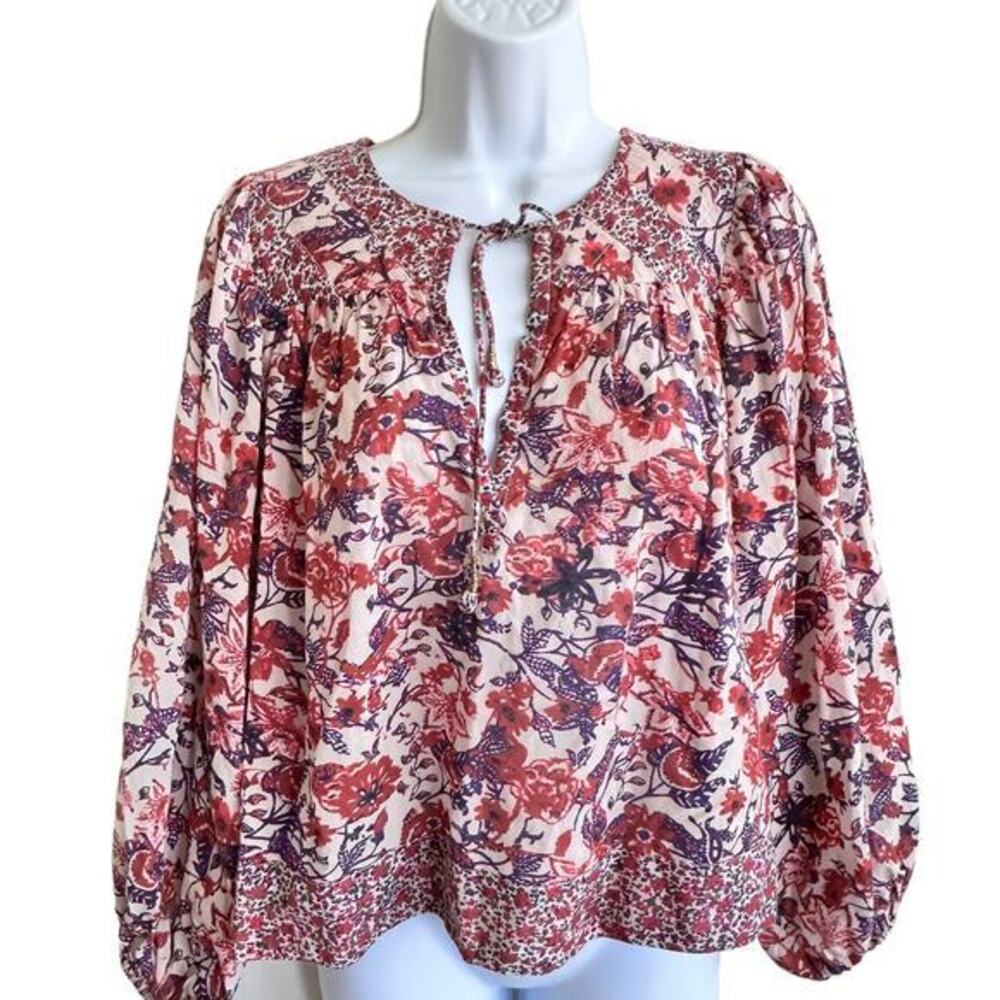 SAYLOR blouse Sz S floral cotton blend long‎ sleeves cottagecore